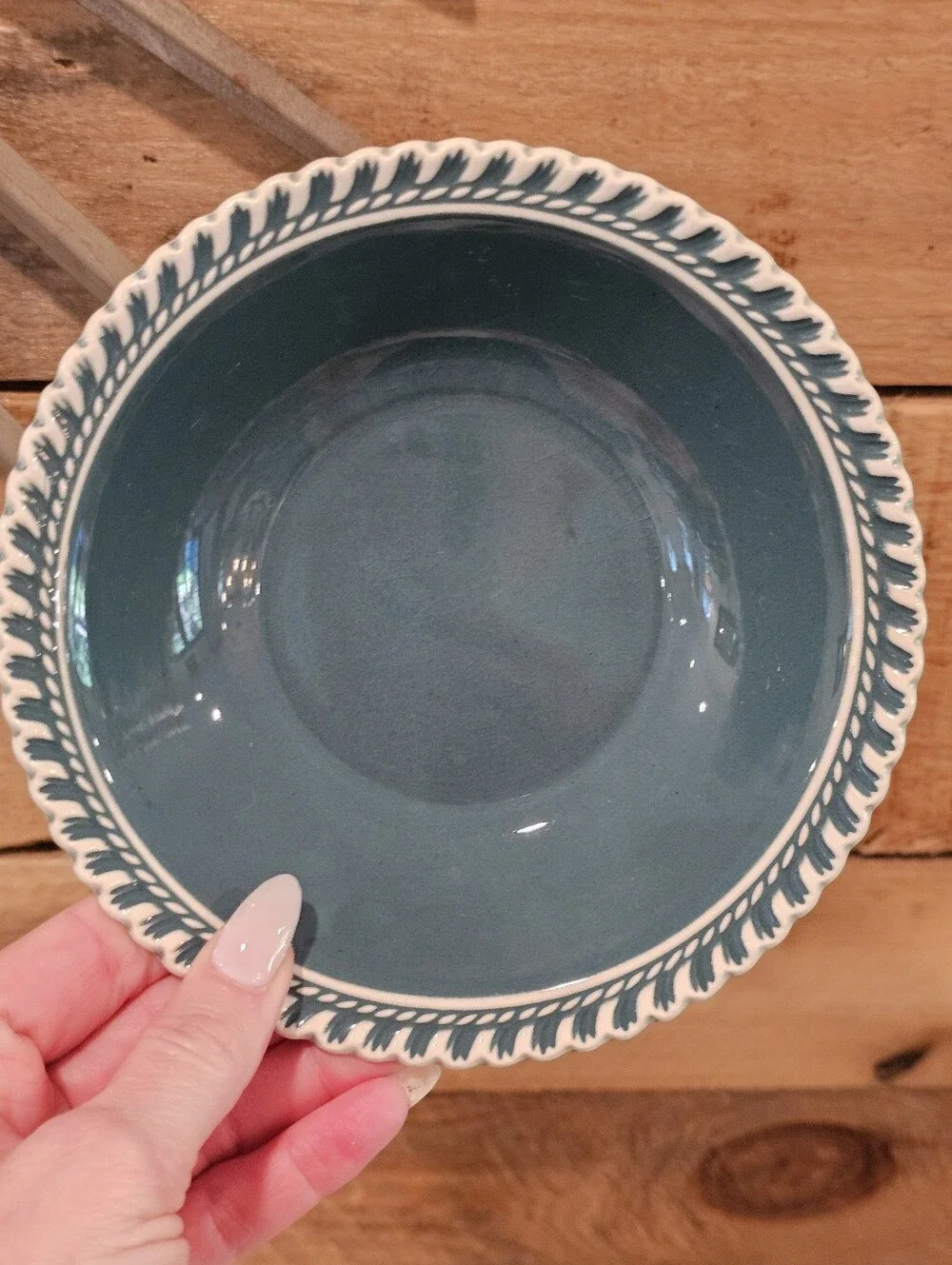 Set Of 3 Vintage '50's MCM Harker Pottery Corinthian Green Soup/Cereal Bowls 6